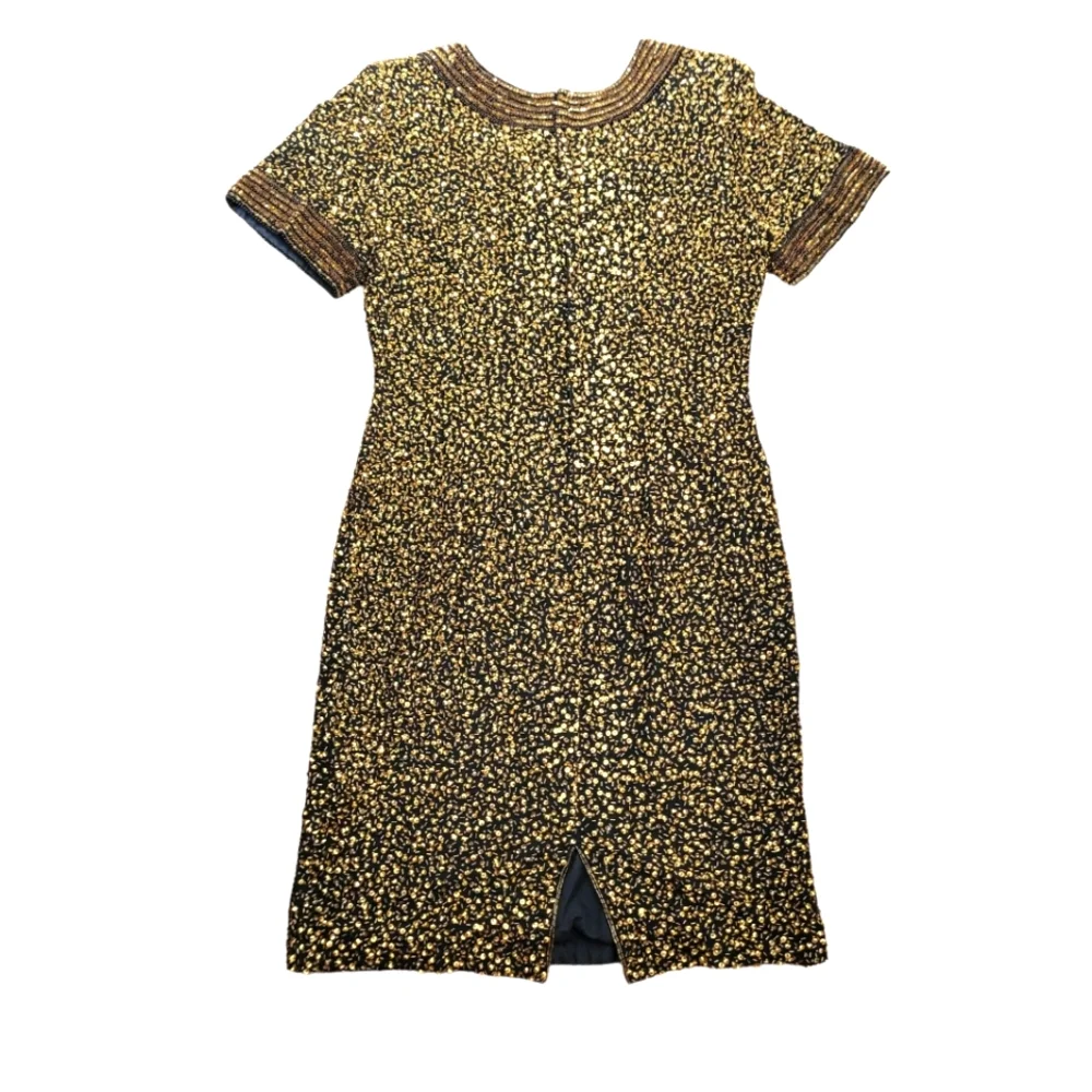 Vintage Niteline 100% silk dress with gold beading in size 10 - Picture 3 of 15